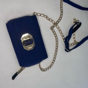 Blue Chain Crossbody Wallet - Gold Accent